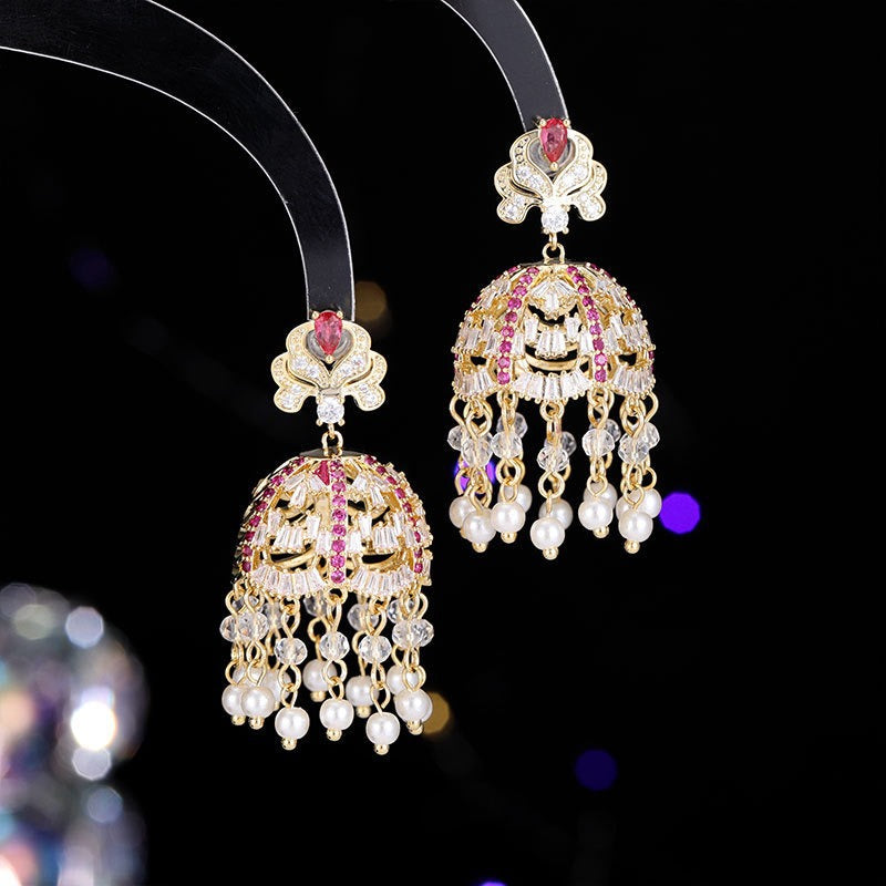 French Court Style Exaggerated and Magnificent Earrings s925 Silver Needle Zircon Inlaid High level Pendant Wind Bell Earrings Women's Dress Professional Dress Fashion Versatile Accessories Earrings Exquisite Girl Gift for Her sisters to Girlfriend B