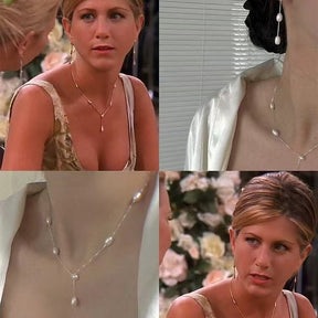 Ladies' necklace "Frie Freshwater Real Pearl Necklace French Elegant Pearl Collar Chain Long Earrings Set for friends, for girlfriends, for sisters, for her birthday, for her own jewelry, for thanksgiving, for women's clothing, with necklace earrings