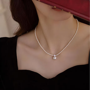 Silver Bay S925 Silver Pearl Necklace for Women, Fashionable, Generous, Round, Daifei style Pendant, Collar, Versatile Jewelry, Elegant and Exquisite Gift for Her, Jewelry for Myself, Friends, Family, Birthday Gift, Gratitude Gift Box