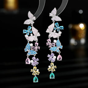 European and American Heavy Industry Color Zirconia Earrings Exaggerated Personality Irregular Zirconia Earrings for Women 925 Silver Needle Conch Earrings Fashionable and Exquisite Popular Clothing Evening Gifts Dress Versatile Shining Feather Shape