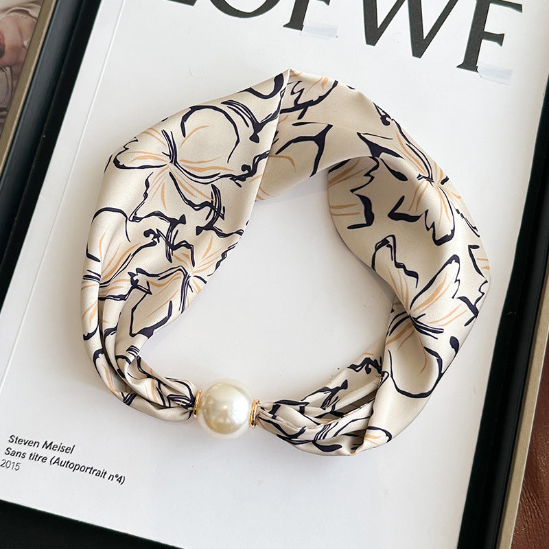 Magnetic button pearl necklace small strip scarves for women's mothers to protect their necks and neck lazy people to match with shirts, thin scarves, clothing, versatile accessories, small gifts for themselves, relatives, friends, sisters, warm and