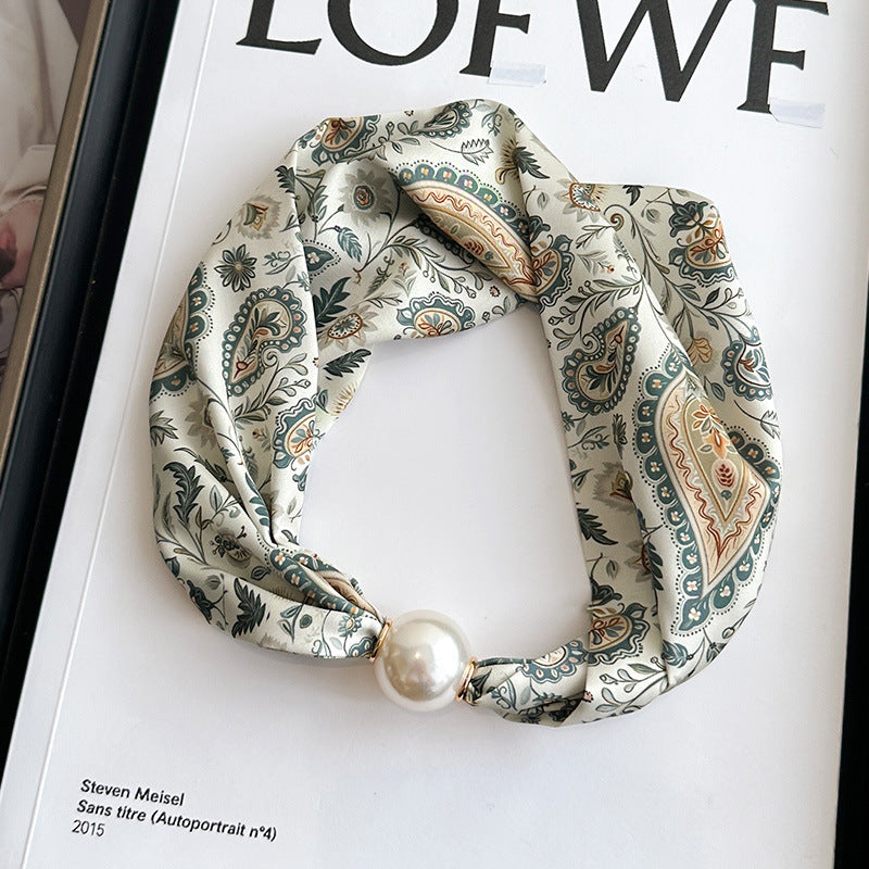 Magnetic button pearl necklace small strip scarves for women's mothers to protect their necks and neck lazy people to match with shirts, thin scarves, clothing, versatile accessories, small gifts for themselves, relatives, friends, sisters, warm and