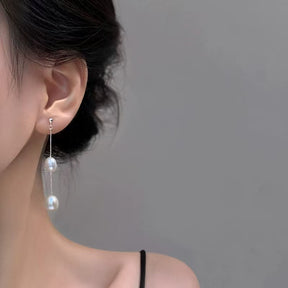 Ladies' necklace "Frie Freshwater Real Pearl Necklace French Elegant Pearl Collar Chain Long Earrings Set for friends, for girlfriends, for sisters, for her birthday, for her own jewelry, for thanksgiving, for women's clothing, with necklace earrings