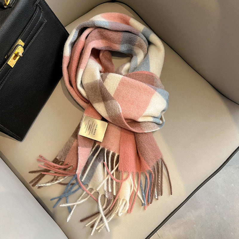 Women's scarf, unisex style, cowhide oil fruit green, pure wool, winter narrow scarf, versatile, warm, high-end scarf from England, perfect gift for boyfriend, girlfriend, friend, classmate