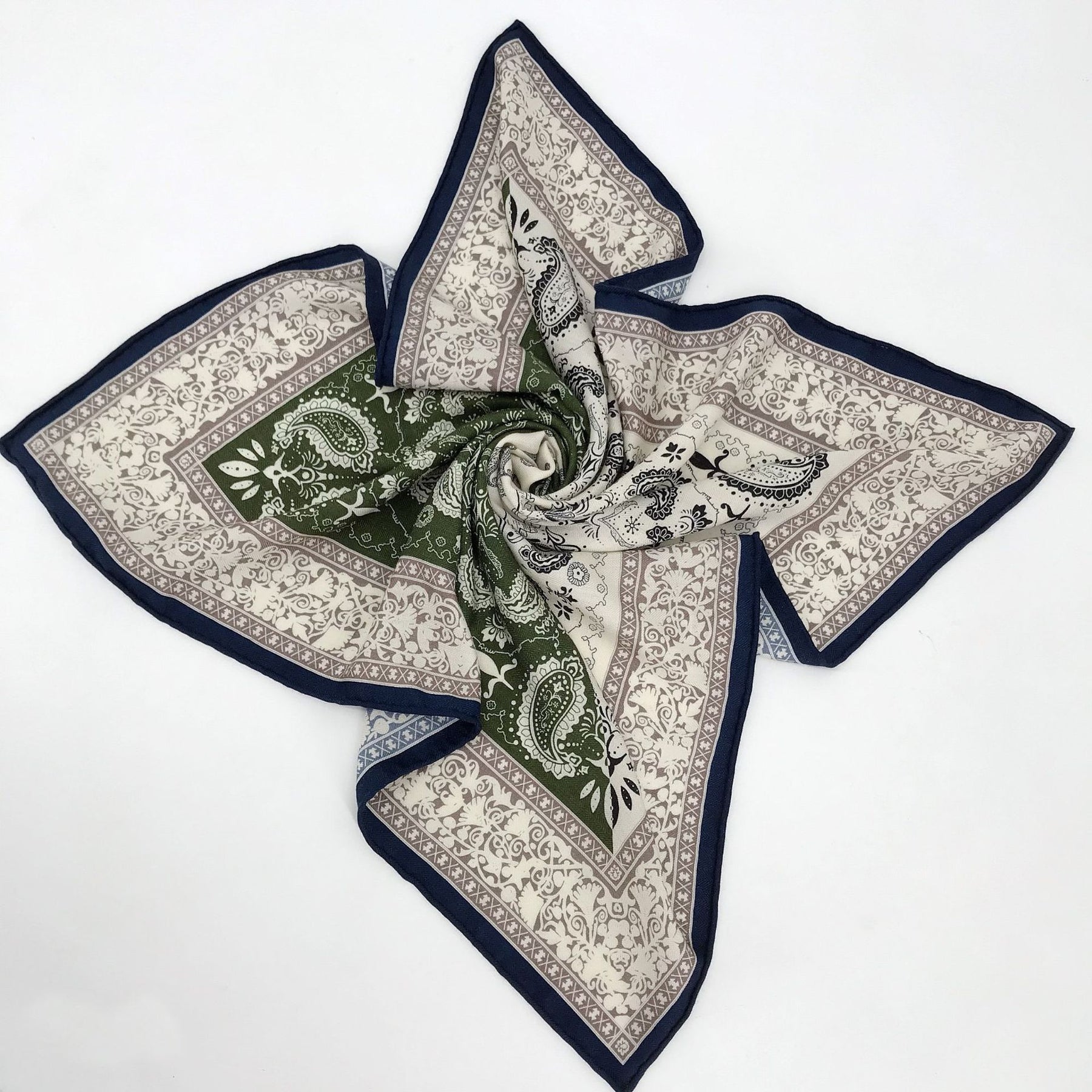 Double sided silk scarf made of real silk and wool, high-end feeling, blue cashew nut pattern square scarf with double-sided printing, women's mulberry silk can be customized, fashionable and versatile, women's scarf gift for family and friends, surp