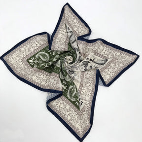 Double sided silk scarf made of real silk and wool, high-end feeling, blue cashew nut pattern square scarf with double-sided printing, women's mulberry silk can be customized, fashionable and versatile, women's scarf gift for family and friends, surp