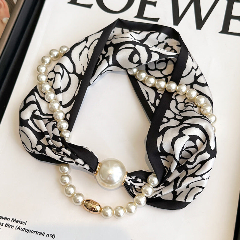Magnetic button pearl necklace small strip scarves for women's mothers to protect their necks and neck lazy people to match with shirts, thin scarves, clothing, versatile accessories, small gifts for themselves, relatives, friends, sisters, warm and