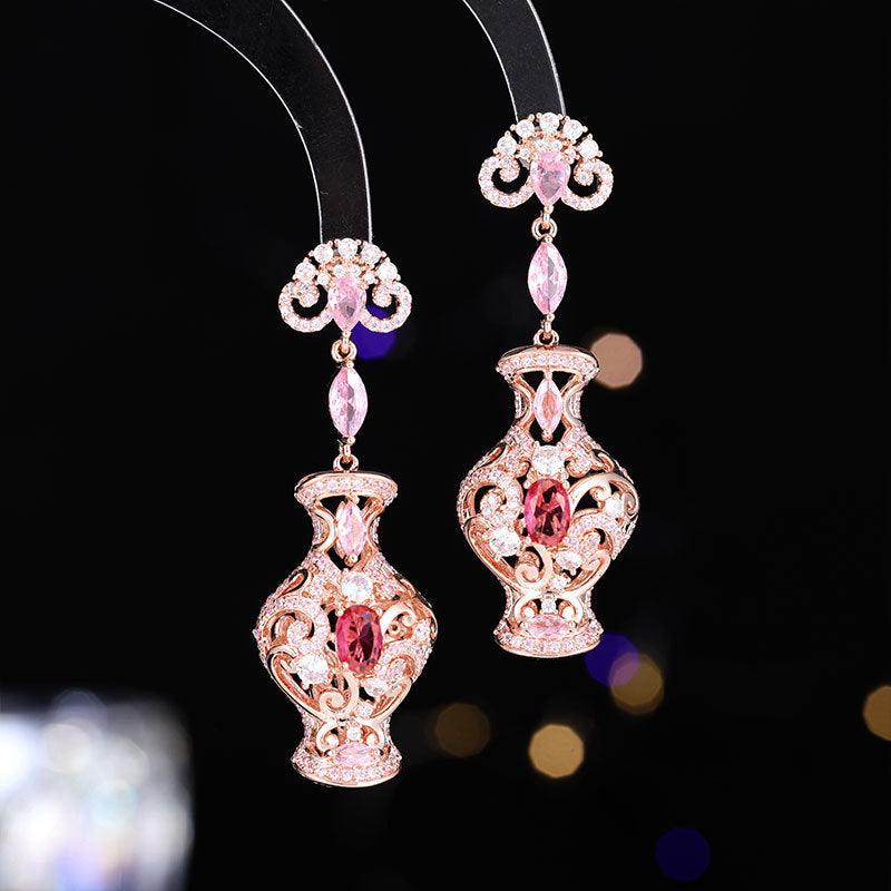 French Court Style Exaggerated and Magnificent Earrings s925 Silver Needle Zircon Inlaid High level Pendant Wind Bell Earrings Women's Dress Professional Dress Fashion Versatile Accessories Earrings Exquisite Girl Gift for Her sisters to Girlfriend B