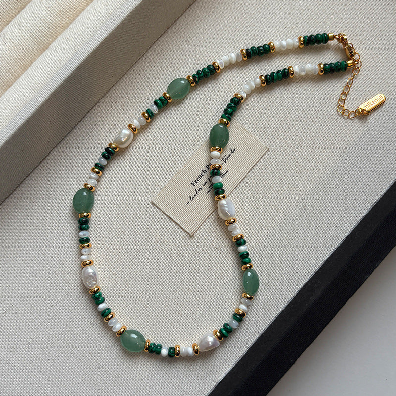 Natural freshwater pearl necklace, green malachite, dopamine necklace, accessories for women, high class, light luxury, small crowd, necklace, gift for relatives, gift for friends, surprise for sisters, birthday gift, latest fashion, women's clothing