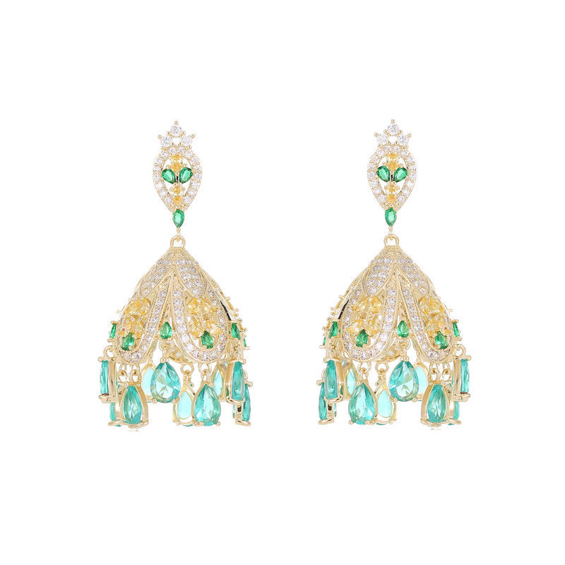 French Court Style Exaggerated and Magnificent Earrings s925 Silver Needle Zircon Inlaid High level Pendant Wind Bell Earrings Women's Dress Professional Dress Fashion Versatile Accessories Earrings Exquisite Girl Gift for Her sisters to Girlfriend B