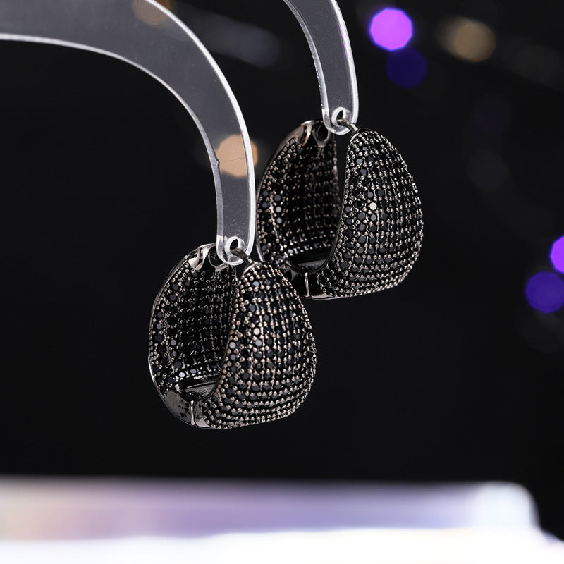 Europe and the United States Antique Premium Earrings Luxury Copper Set Zircon Earrings Inside and Outside Full Zirconium Set Water Drop shaped Earrings Women's Clothing Versatile Earrings Ornaments Send Yourself to Friends Send sisters Jewelry Gifts