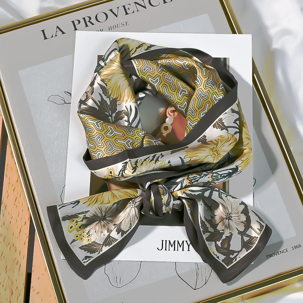 Silkworm silk scarves, thin and long stripes, printed women's fashion, versatile small scarves, ribbons, sunscreen, small silk, thoughtful gifts for friends, sisters, relatives and themselves, birthday gifts, thanksgiving gift box