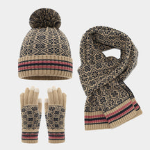 Christmas hat, scarf, gloves, three piece set, European and American jacquard, autumn and winter warm and cold resistant hat, knitted set, suitable for both men and women The best gift for family and friends