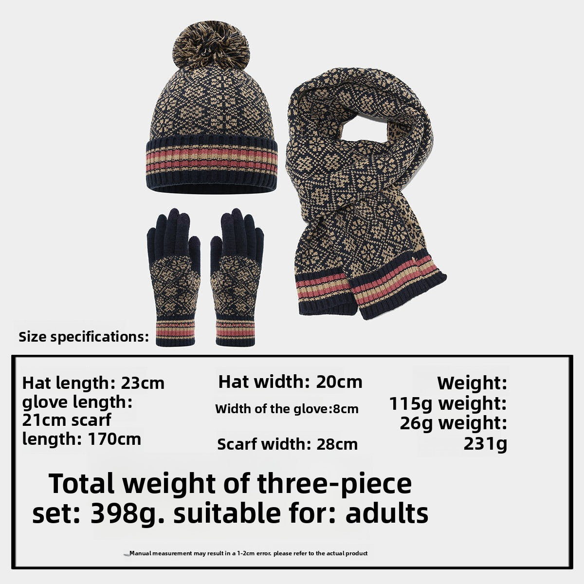 Christmas hat, scarf, gloves, three piece set, European and American jacquard, autumn and winter warm and cold resistant hat, knitted set, suitable for both men and women The best gift for family and friends