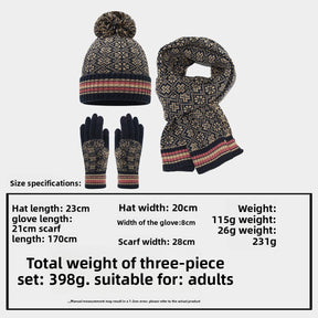 Christmas hat, scarf, gloves, three piece set, European and American jacquard, autumn and winter warm and cold resistant hat, knitted set, suitable for both men and women The best gift for family and friends