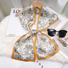 Silkworm silk scarves, thin and long stripes, printed women's fashion, versatile small scarves, ribbons, sunscreen, small silk, thoughtful gifts for friends, sisters, relatives and themselves, birthday gifts, thanksgiving gift box