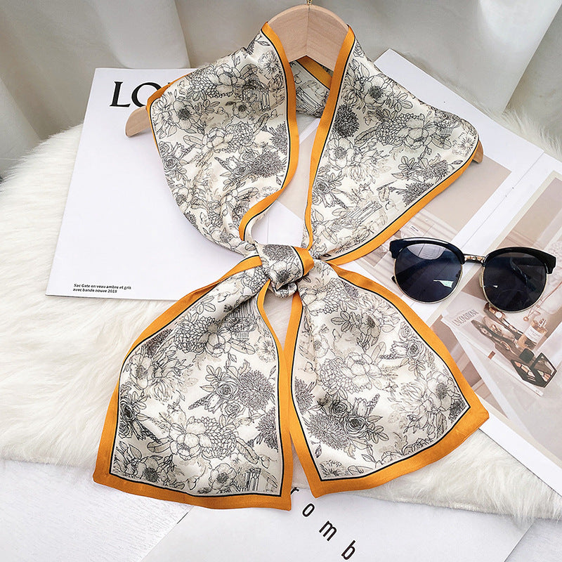 Silkworm silk scarves, thin and long stripes, printed women's fashion, versatile small scarves, ribbons, sunscreen, small silk, thoughtful gifts for friends, sisters, relatives and themselves, birthday gifts, thanksgiving gift box