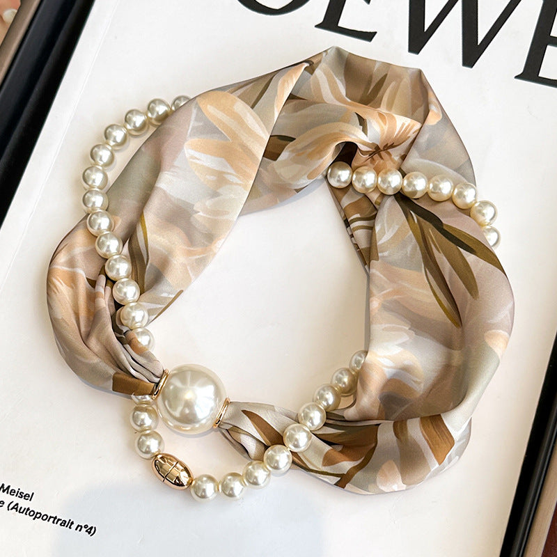 Magnetic button pearl necklace small strip scarves for women's mothers to protect their necks and neck lazy people to match with shirts, thin scarves, clothing, versatile accessories, small gifts for themselves, relatives, friends, sisters, warm and