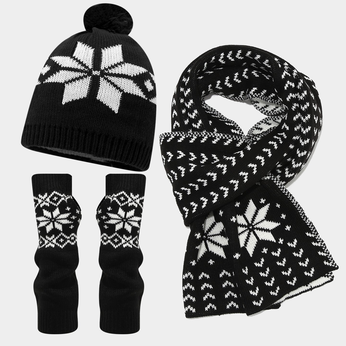 Christmas hat, scarf, gloves, three piece set, European and American reindeer jacquard, autumn and winter warm knit set The best gift for family and friends