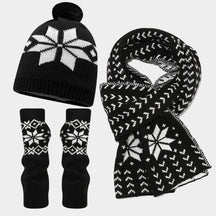 Christmas hat, scarf, gloves, three piece set, European and American reindeer jacquard, autumn and winter warm knit set The best gift for family and friends