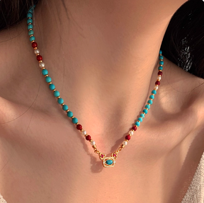 Pearl necklace accessories, birthday gift for her, natural turquoise pearl bead necklace, women's accessories, light luxury, high-end, new collarbone necklace Temperament sweater chain latest popular women's necklace Valentine's Day Thanksgiving, sur