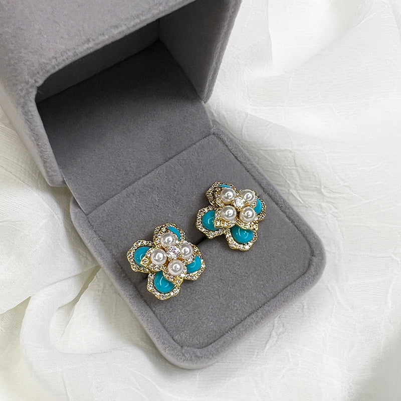 French rose purple pearl zircon necklace bracelet ring for women, light luxury, niche exquisite bracelet, new fashionable jewelry, women's formal dress, versatile workplace clothing, high temperament, high-quality new pearl necklace Premium Four Leaf