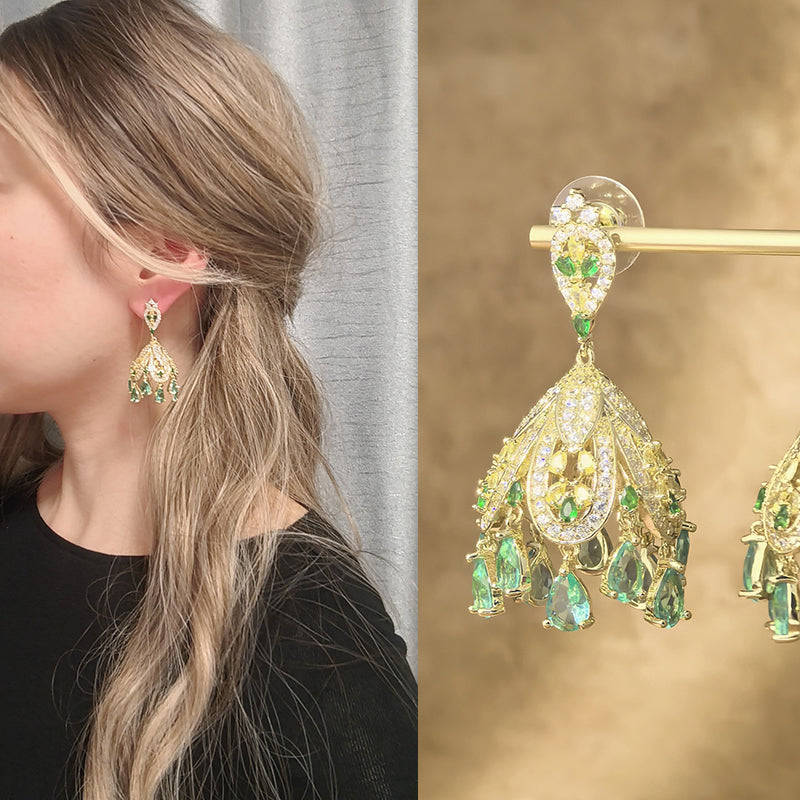 French Court Style Exaggerated and Magnificent Earrings s925 Silver Needle Zircon Inlaid High level Pendant Wind Bell Earrings Women's Dress Professional Dress Fashion Versatile Accessories Earrings Exquisite Girl Gift for Her sisters to Girlfriend B