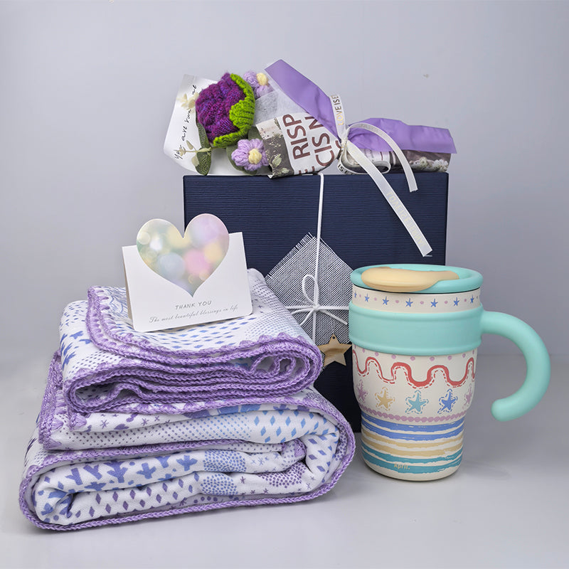 Warm birthday gift, exquisite purple blue high-end gift, Mother's Day Thanksgiving gift Hygge Gift Box, Gift Box for Women,  Self Care Gift Box, Christmas Care Package, Holiday Gift Box