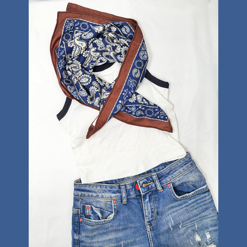 Women's silk scarves High level fashion square scarves Cashew nut flower navy blue silk wool silk scarves Double sided printing mulberry silk women's clothing Versatile decoration scarves for relatives, warm gifts for friends sisters Thanksgiving gif