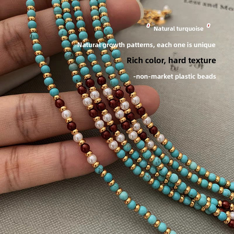 Pearl necklace accessories, birthday gift for her, natural turquoise pearl bead necklace, women's accessories, light luxury, high-end, new collarbone necklace Temperament sweater chain latest popular women's necklace Valentine's Day Thanksgiving, sur